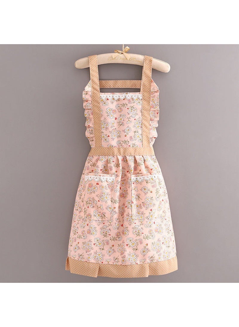 Korean Lace Cooking Apron Breathable Summer Style Pink Canvas Floral Princess Dress